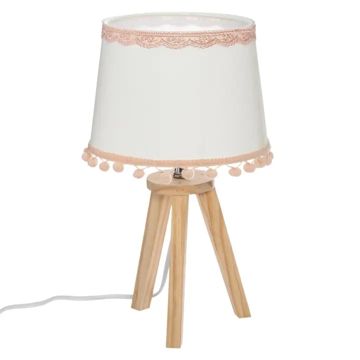 Atmosphera Lámpara Trípode Infantil Pompones Blanco y Rosa Decorativo Poliéster/pino - 1