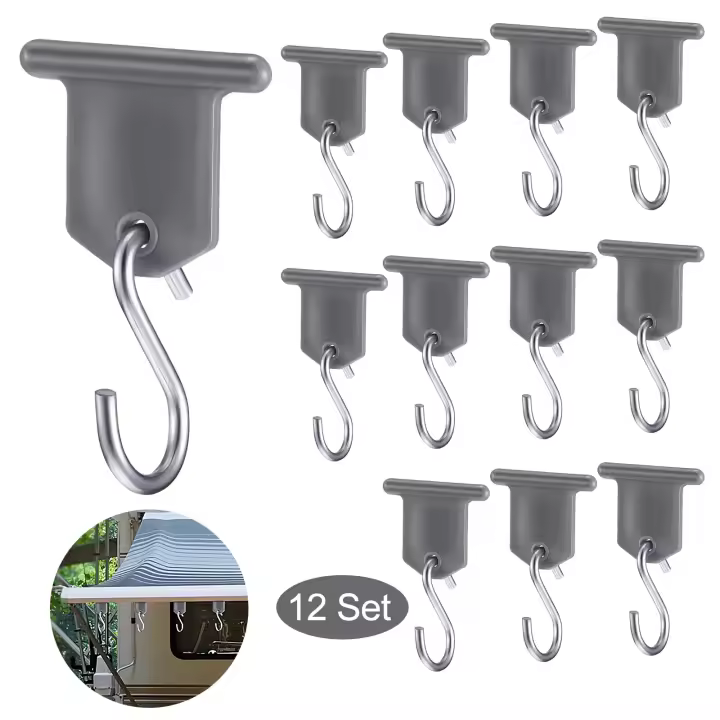 Ganchos para Toldo RV, 12 Pares de Ganchos para Carpa, Kit de Ganchos para Caravana, Acero Inoxidable, Accesorios Keder Rail/Keder Strip - 1