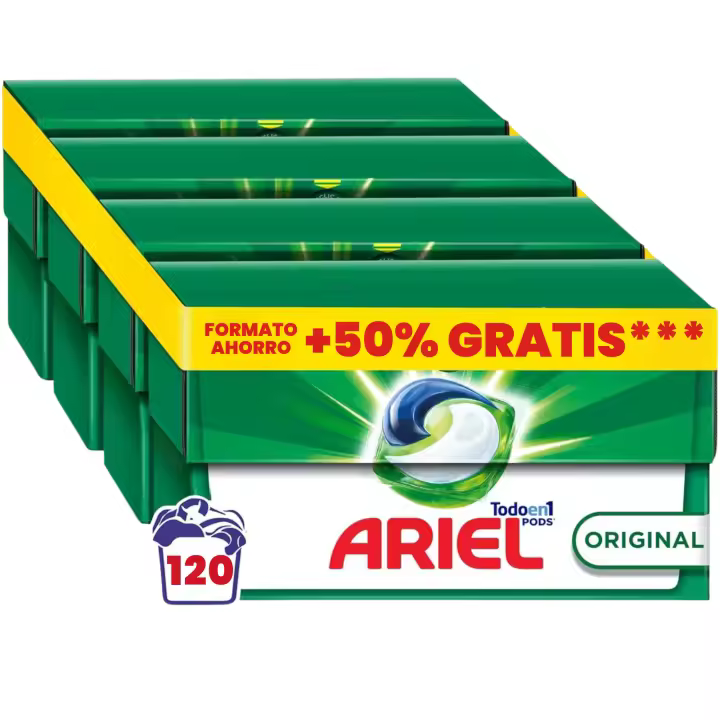 ARIEL PODS Todo en 1 Detergente Lavadora Liquido en Capsulas/Pastillas,120 Lavados 4 x (20+10) - ORIGINAL - Jabon 5 Acciones para una Limpieza Brillante en Frio. El embalaje puede variar - 1