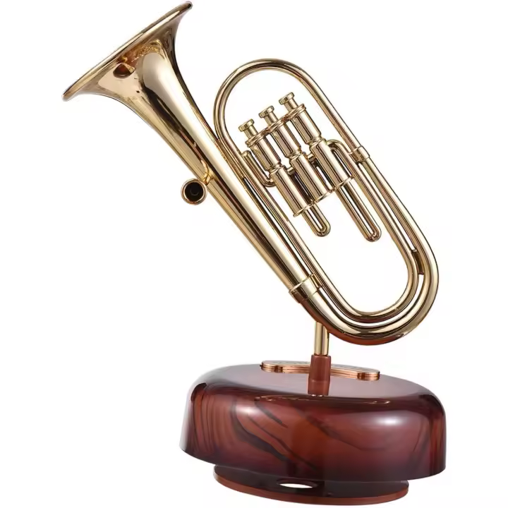 Caja de música, caja de música para instrumentos de viento, caja musical, caja musical, saxofón, adornos de escritorio para hija, amante, novio, novia, marido, esposa (trompeta) - 1