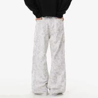 Pantalones De Mezclilla Casuales Para Hombre Con Diseño De Dobladillo Ancho Y Múltiples Bolsillos Jeans De Moda Con Cierre De Cremallera Y Estilo Callejero Diario - details 2
