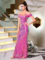 Vestido De Noche Para Mujer Con Sequinias Y Cuello Abierto De Espalda Desnuda Vestido De Fiesta De Encaje Bodycon Padded Longitud Del Piso Con Cierre De Cremallera - details 4