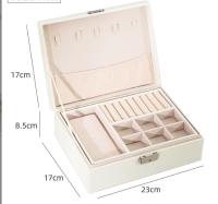 Caja de almacenamiento de joyas forrada de terciopelo para pendientes, anillos y collares de joyería-Blanco - details 0