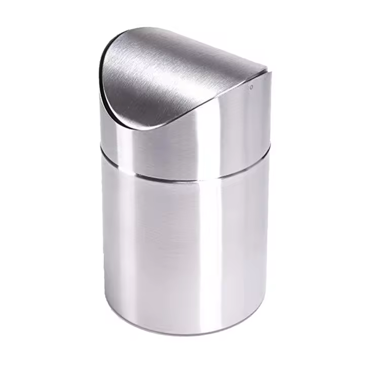 Cubo de basura MSV con capacidad de 1,5 litros de acero inoxidable con tapa 12 x 17 cm. - 1