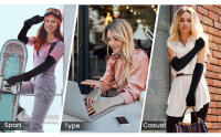 Guantes De Moda Para Mujer Con Mangas Largas Y Sin Dedos Tejidos En Punto Acolchados Para Otoño E Invierno Con Agujero Para El Pulgar PH356 - details 0