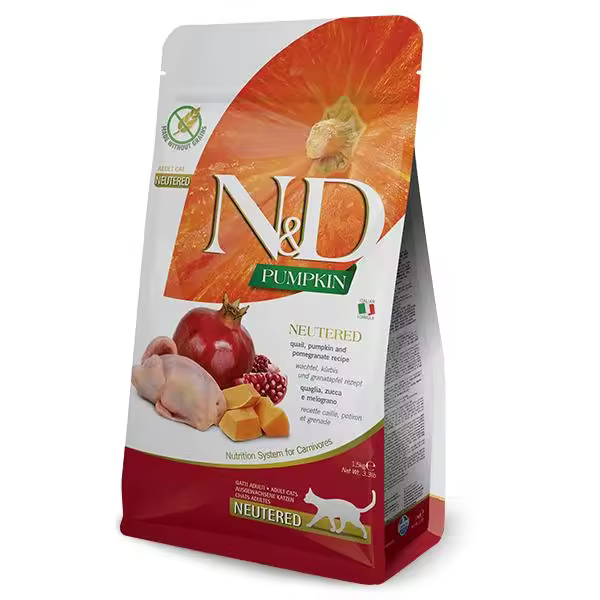 FARMINA N&D CAT PUMPKIN NEUTERED CODORNIZ 300GR / Alimento completo para gatos adultos esterilizados receta. Elaborado a base de codorniz, calabaza y granada. - 1