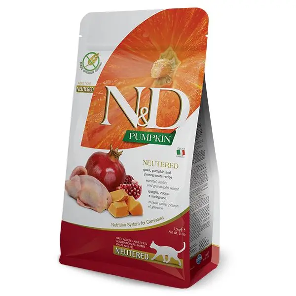 FARMINA N&D CAT PUMPKIN NEUTERED CODORNIZ 300GR / Alimento completo para gatos adultos esterilizados receta. Elaborado a base de codorniz, calabaza y granada. - 1