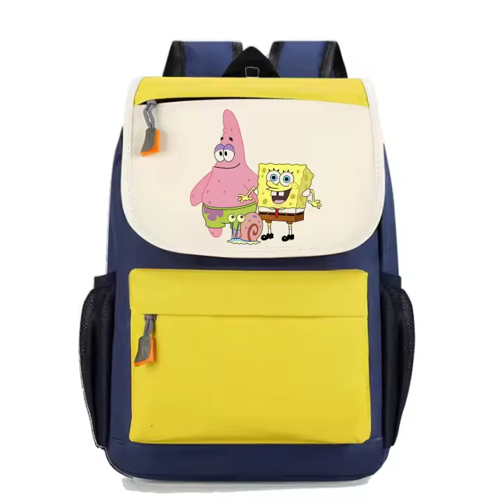 Mochila Bob Esponja. Patricio. Calamardo. Krabs. Gary. Larry. Varios colores. Ideal para la escuela. Colegio. Senderismo. Excursiones. Multiples bolsillos - 1