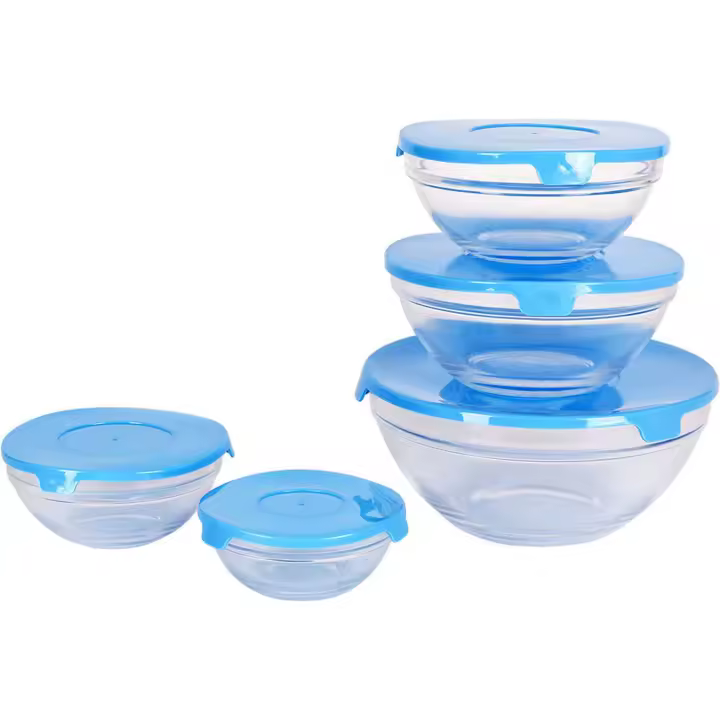 INDE - SET DE 5 BOLS CON TAPA AZUL GAMA ADELE - Fiambrera Bol Práctica y Versátil - Fiambrera Bol Resistente y Duradera - Fiambrera Bol Diseño Elegante y Funcional - Fiambrera Bol Apta para Lavavajillas - Bol Fiambrera Portátil con Tapa - 1