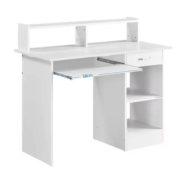 Mesa Escritorio Blanca Mesa de Ordenador con Cajones Escritorio de Oficina con Soporte de Monitor Mesa PC para Despacho 106x50x94cm - 1