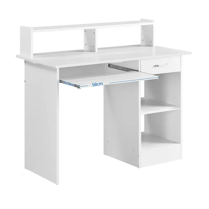 Mesa Escritorio Blanca Mesa de Ordenador con Cajones Escritorio de Oficina con Soporte de Monitor Mesa PC para Despacho 106x50x94cm - 1