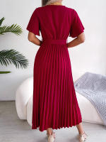 Vestido Maxi Elegante De Cintura Alta Con Volantes Y Mangas De Mariposa Para Mujer Vestido De Fiesta Casual De Polyester - details 1