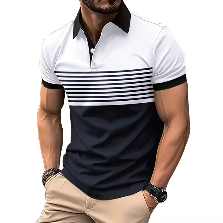 Camisa Polo Hombre Verano Ajustada Manga Corta Deportiva Casual Con Botones Estampado 3D Digital Smart Casual Polyester - 1