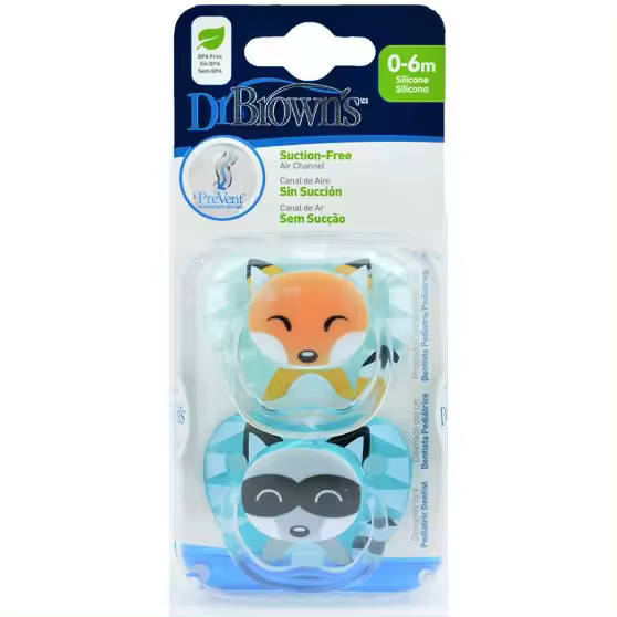 Dr Browns Chupete Silicona Animal Faces Azul 0-6 M 2 Unidades - 1