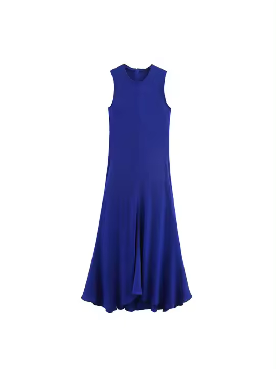 Vestido De Verano Para Mujer 2025 Estilo Vintage Elegante De Lino Sólido Con Cuello Redondo Y Manga Sin Mangas Longitud Media Pierna Moda Callejera - 1