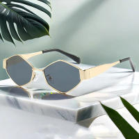 Gafas De Sol Para Mujer Estilo Vintage 2024 Marcas Distintas Marco De Metal Único Punk Gafas De Ojos Unisex Diseño Poligonal - details 9