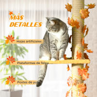 Pawhut Árbol para Gatos de Suelo a Techo de 202-242 cm Torre para Gatos con 3 Plataformas Postes Rascadores Altura Ajustable y Decoración de Hoja de Arce Naranja - details 5