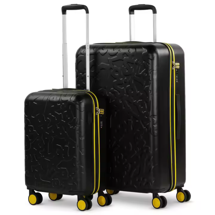 Lois - Set de 2 Maletas Rígidas Zion (Cabina + Grande) - ABS Resistente, Candado TSA, Puerto USB, Color Negro con Detalles Amarillos, Capacidad Total 110L - 1