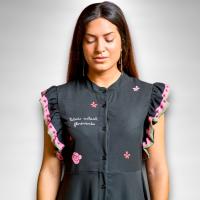 Vestido Paula Anabel Lee Mujer | Floral Rojo Rosa Asimétrico | Tejido Mágico Tirantes Volantes - details 7