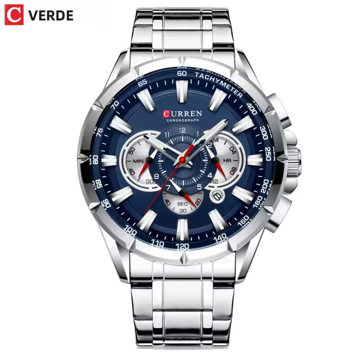 Reloj Deportivo Casual CURREN Para Hombres Con Cronógrafo Y Pantalla Grande De Acero Inoxidable Luminoso Resistente Al Agua Y De Cuarzo - 1