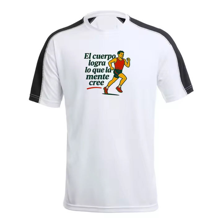 MERCHANDMANIA CAMISETA técnica franja mangas NEGRA frase motivadora gimnasio cuerpo mente logro esfuerzo tshirt - 1
