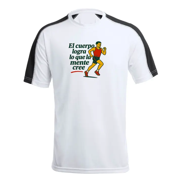 MERCHANDMANIA CAMISETA técnica franja mangas NEGRA frase motivadora gimnasio cuerpo mente logro esfuerzo tshirt - 1
