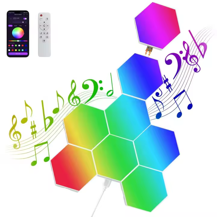 Luz LED RGB Bluetooth Hexagonal Para Dormitorio Y Juego De Computadora Control Remoto APP Luz Nocturna Multicolor Para Habitación De Niños - 1