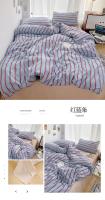 Juego De Cama De Cuatro Piezas Con Fundas De Almohada Y Fundas De Edredón En Estilo Estriado Rojo Y Azul Hecho De Algodón Lavado - details 5
