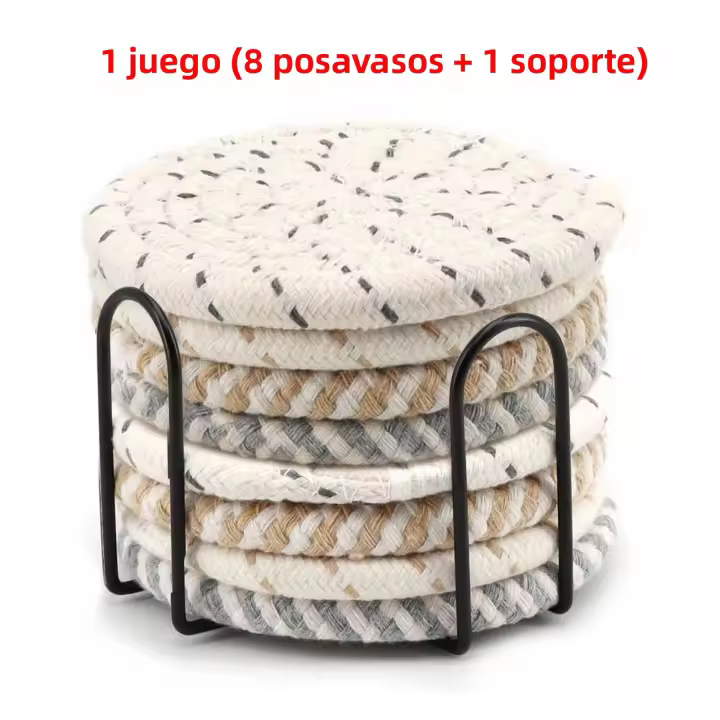 Juego De 8 Cojines Para Vajilla Absorbentes De Tela Tejida Con Porta-Vajilla Estilo Rústico Para Té Y Café - 1