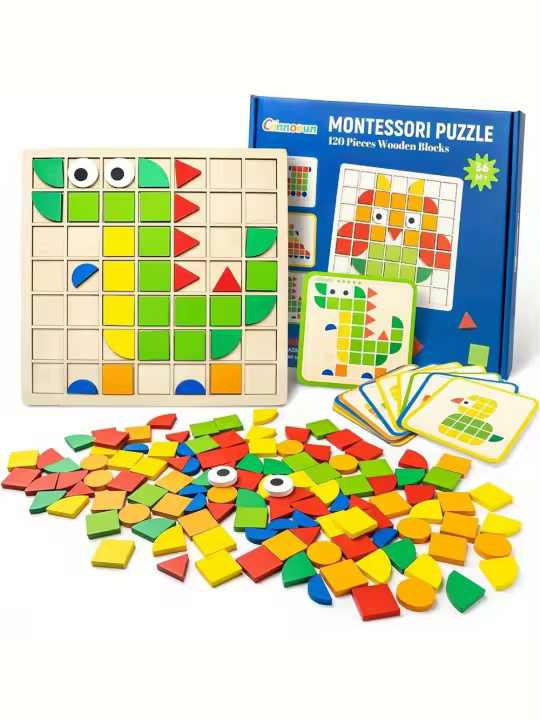 Juego De Rompecabezas Geométrico 3D De Madera Para Niños 120 Piezas Montessori Educativo Para El Desarrollo Temprano De La Niñez - 1