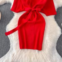 YuooMuoo Vestido De Suéter Tejido Para Mujer Primavera Verano Corto Elegante De Manchas De Alas Negras Bodycon Estilo Callejero Vestido Bandage - details 6