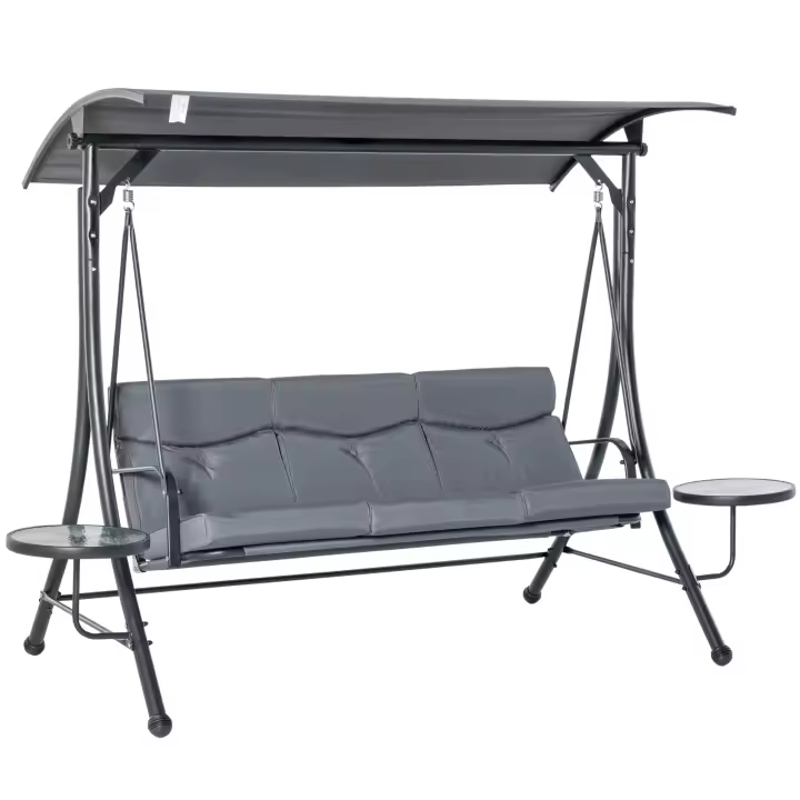 Swing Banco Columpio de Jardín de 3 plazas con Toldo ajustable Mesa de Centro Maple poliéster gris + Negro 271X125x177 cm - 1