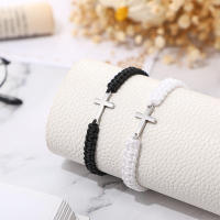 Pareja De Pulseras Cruzadas De Acero Inoxidable Ajustable En Blanco Y Negro Regalos Para Parejas Pulseras Tejidas De Algodón - details 2