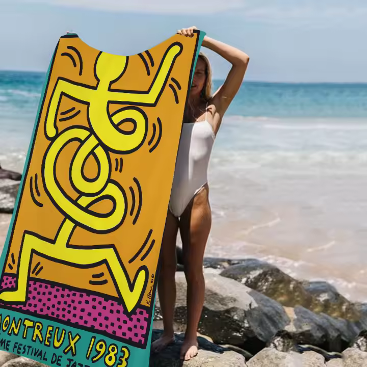 Toalla De Playa K-Keith-Haring Impresión Microfibra Absorbente Secado Rápido Suave Para Yoga Natación Resort Montañismo Tamaño 76x182 Cm - 1