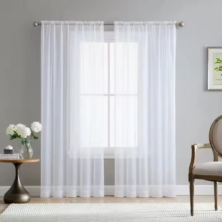Cortina De Ventana De Tela De Chiffon Blanco Transparente Y Translúcida Para Dormitorio Y Sala De Estar 1PC W100*200cm - 1