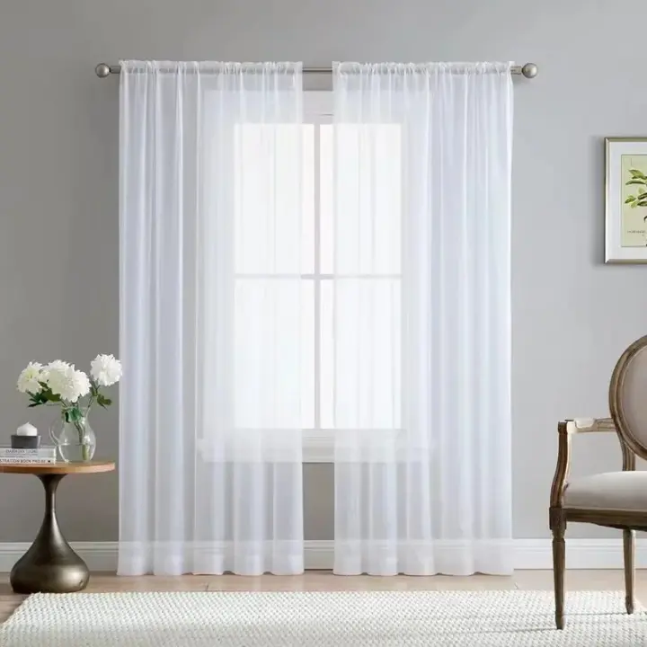 Cortina De Ventana De Tela De Chiffon Blanco Transparente Y Translúcida Para Dormitorio Y Sala De Estar 1PC W100*200cm - 1