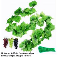 12 Hileras De Uvas Artificiales Con 3 Hileras De Uvas 100pcs De Alambre De Atado Hojas Grandes Guirnalda Para Boda Pa - details 0