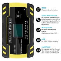Cargador De Batería Automático FOXSUR 12V 24V 8A 3 Etapas Pulso Reparación Pantalla LCD Inteligente Para Coche GEL/AGM Lead-Acid WET - details 0
