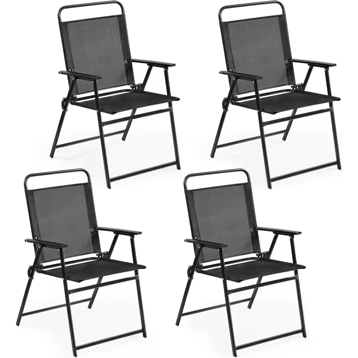 Conjunto de 4 Sillas Plegables Sillas para Exteriores con Estructura de Metal Resistente para Exterior Terraza Jardín Balcón o Patio Carga 100kg Negro - 1