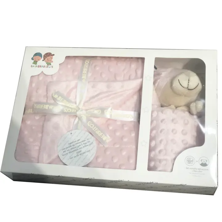 Various Manta Burbuja y Dou Dou Osito Manta extrasuave + doudou Osito Tacto Aterciopelado, Set de Regalo Bebe, Lavable, Textura en Relieve Color Azul Marino Blanco Gris Rosa Maquillaje Etc - 1