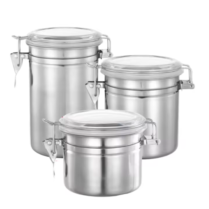 LILI HOME Bote hermético de acero inoxidable más capacidades y dimensiones para elegir:  500 ml: Ø10 cm x Altura 8.5 cm. 750 ml: Ø10 cm x Altura 10 cm. 1000 ml (1 litro): Ø10 cm x Altura 15 cm. Acero inoxidable de alta calidad, resistente a la corrosió - 1