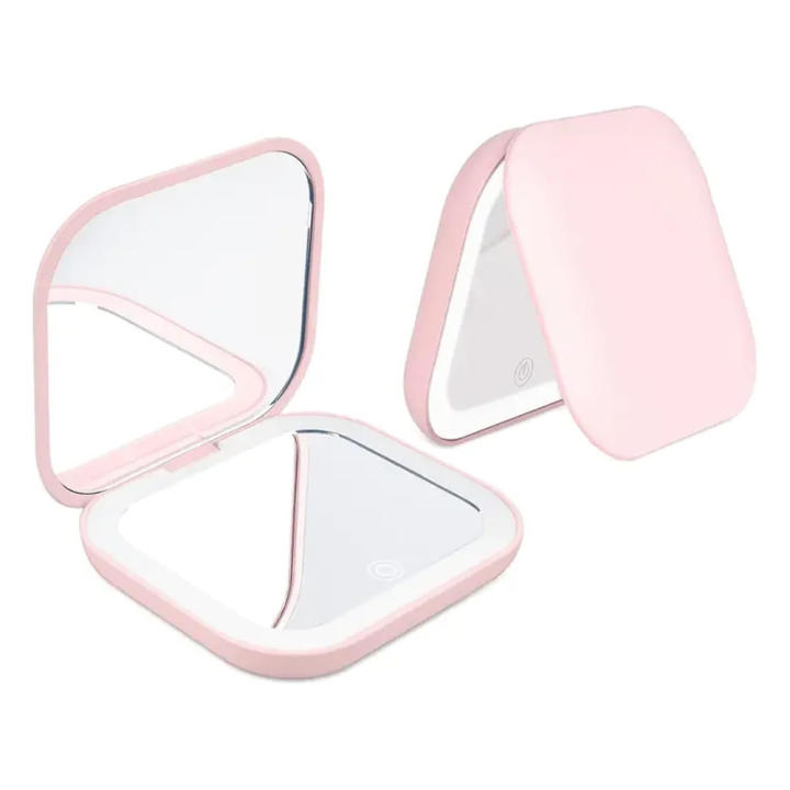Espejo De Maquillaje Portátil Con Lente De 2X Y Luz Mini Plegable Compacto Para Viajes Espejo LED De Bolsillo Para Regalo