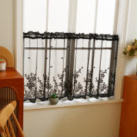 Cortina Corta De Encaje Negro Con Patrón Floral Elegante Valance De Ventana Pastoral Para Cocina Con Bolso De Percha 1 Pieza - details 4