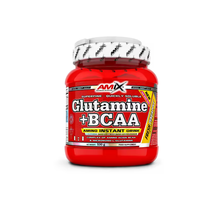 Glutamine + BCAA 530g  Cada porción de 12g aporta 5.000 mg de BCAA y 5.000 mg de glutamina  Amix Nutrition - 1