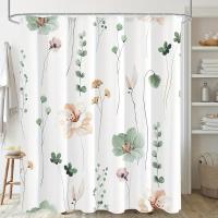 Juego de cortina de ducha Floral de acuarela moderna con ganchos, impermeable, diseño minimalista para baño, 1 unidad - details 13