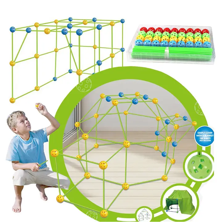 Kit De Construcción De Tiendas Con 87 Piezas 51 Varillas + 36 Bolas Juguete De Fortalezas Para Niños Regalo Para Navidad Y Cumpleaños - 1