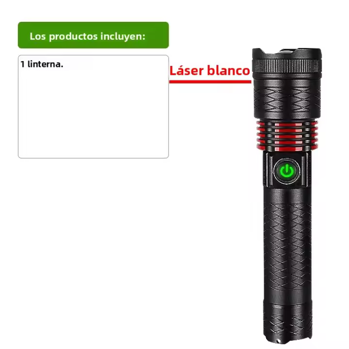 Linterna LED Recargable 9000LM Luz Blanca Láser Super Brillante 2000m Luz De Camping Torcha Potente Impermeable Para Aventura Al Aire Libre - 1