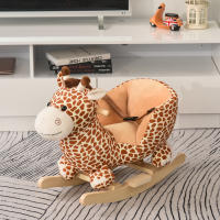 HOMCOM Caballito Balancín Bebé +18 Meses Balancín Peluche Madera con 32 Canciones Cinturón de Seguridad Girafa de Peluche 60x33x45cm - details 1