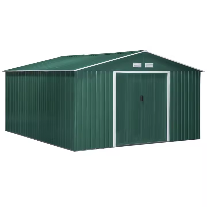 Outsunny Cobertizo de Jardín 340x386x200 cm 12,4 m²  Caseta Exterior de Acero para Almacenamiento de Herramientas con Puertas Correderas y Ventilaciones - 1