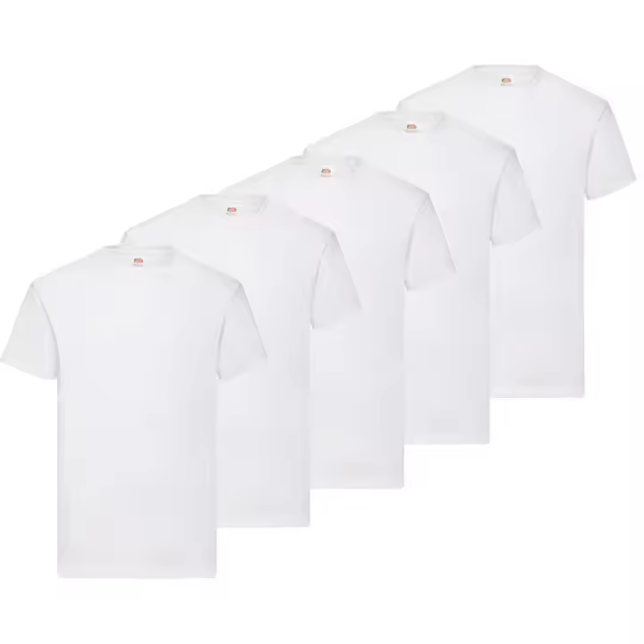 Fruit Of The Loom Pack 5 Camisetas Básicas ORIGINAL Blancas | Algodón | Casual | Unisex | Tallas S-XL - 1